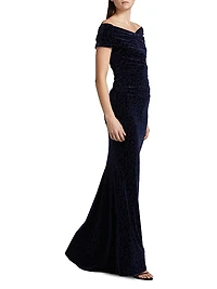 Leopard Velvet Ruched Gown