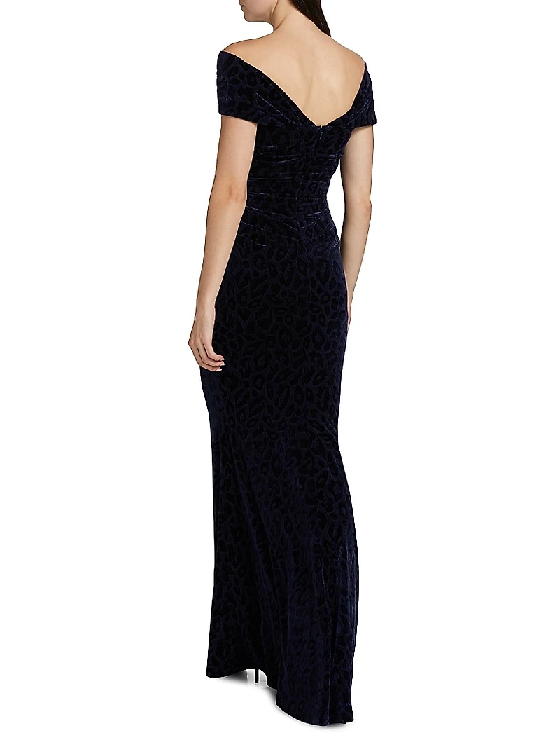 Leopard Velvet Ruched Gown