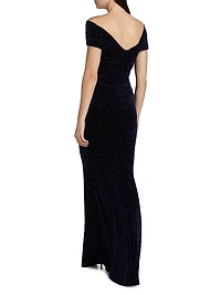 Leopard Velvet Ruched Gown