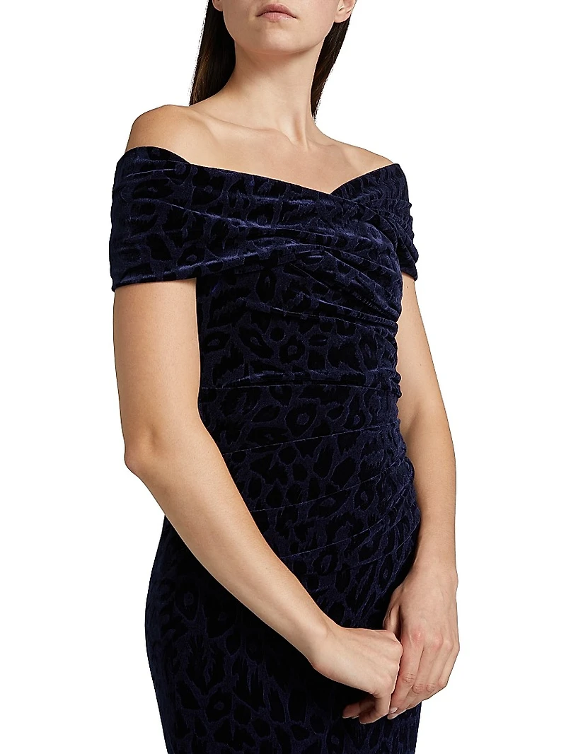 Leopard Velvet Ruched Gown