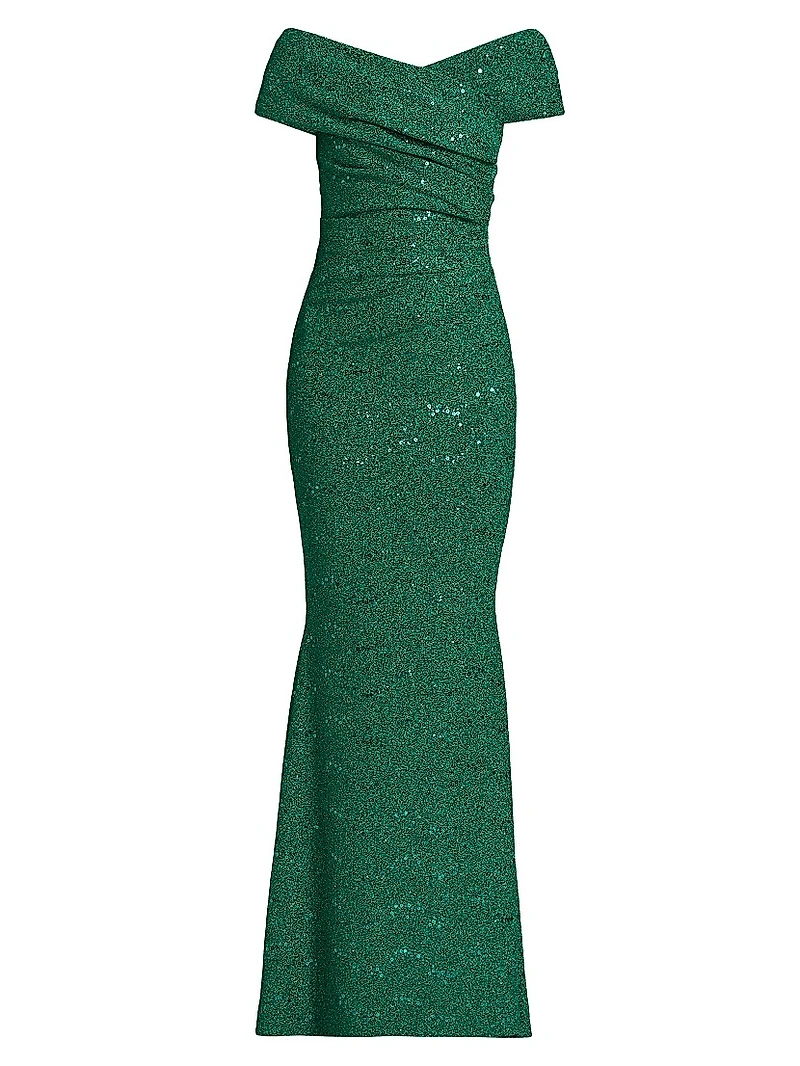 Sequined Metallic Jersey Gown