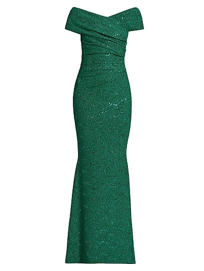 Sequined Metallic Jersey Gown