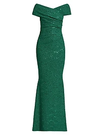 Sequined Metallic Jersey Gown