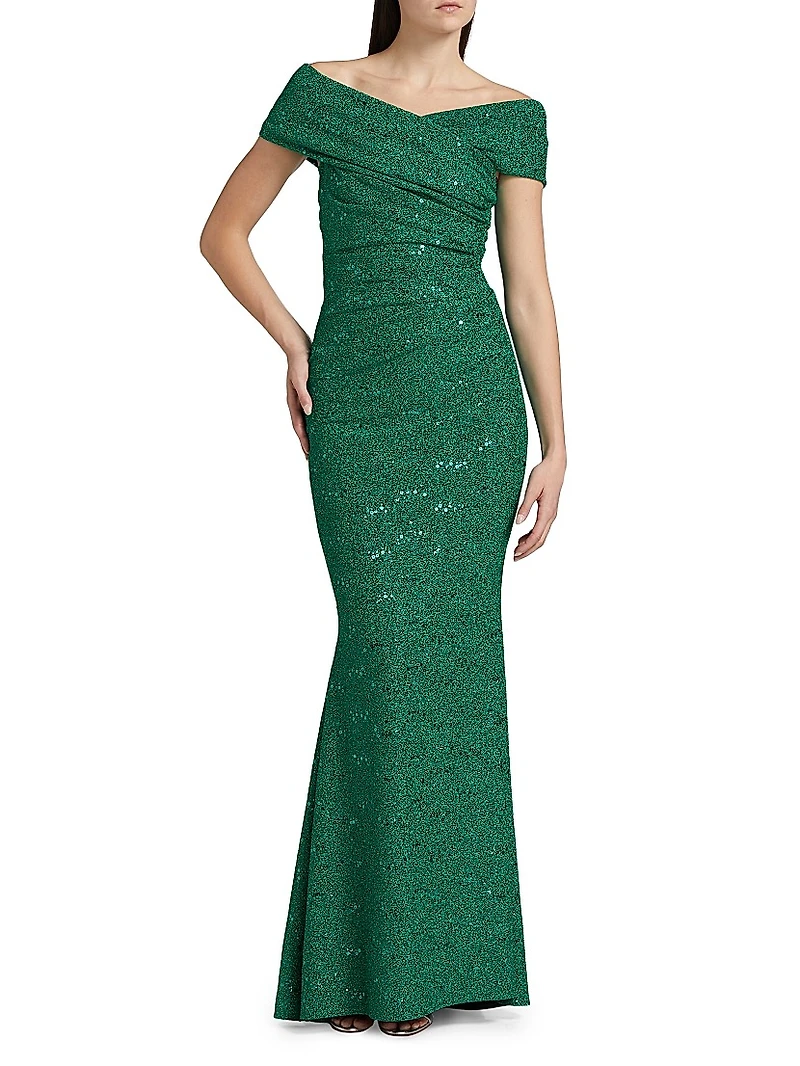Sequined Metallic Jersey Gown