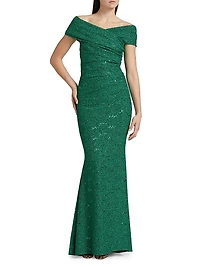 Sequined Metallic Jersey Gown