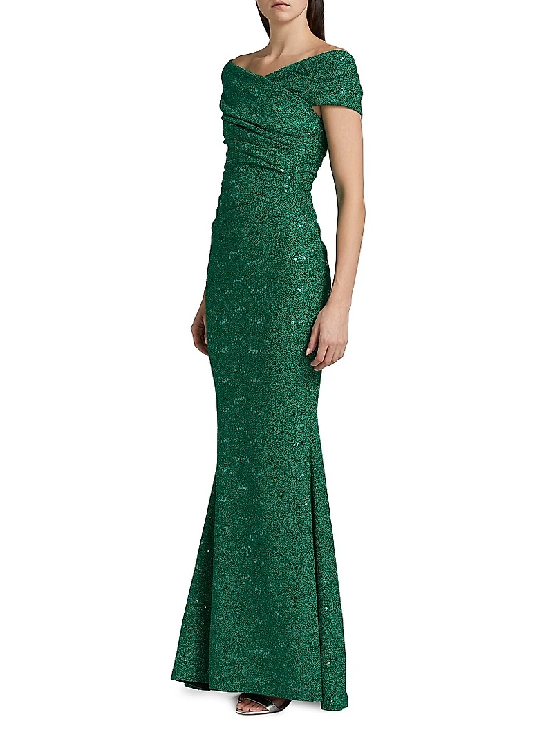 Sequined Metallic Jersey Gown