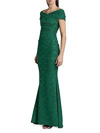 Sequined Metallic Jersey Gown