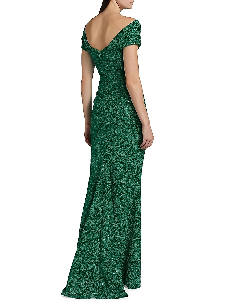 Sequined Metallic Jersey Gown