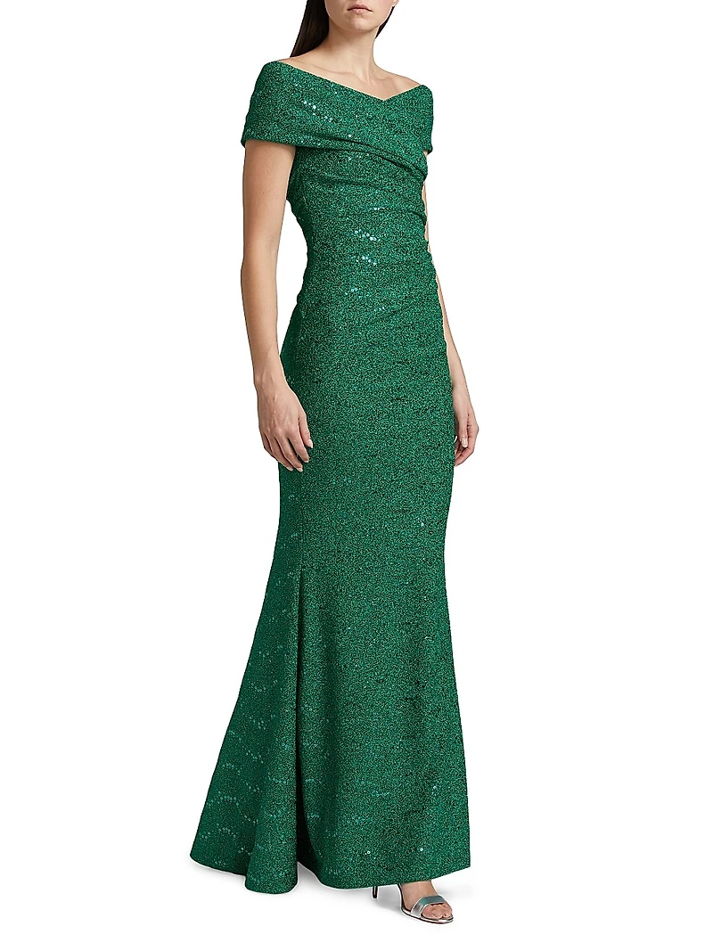 Sequined Metallic Jersey Gown