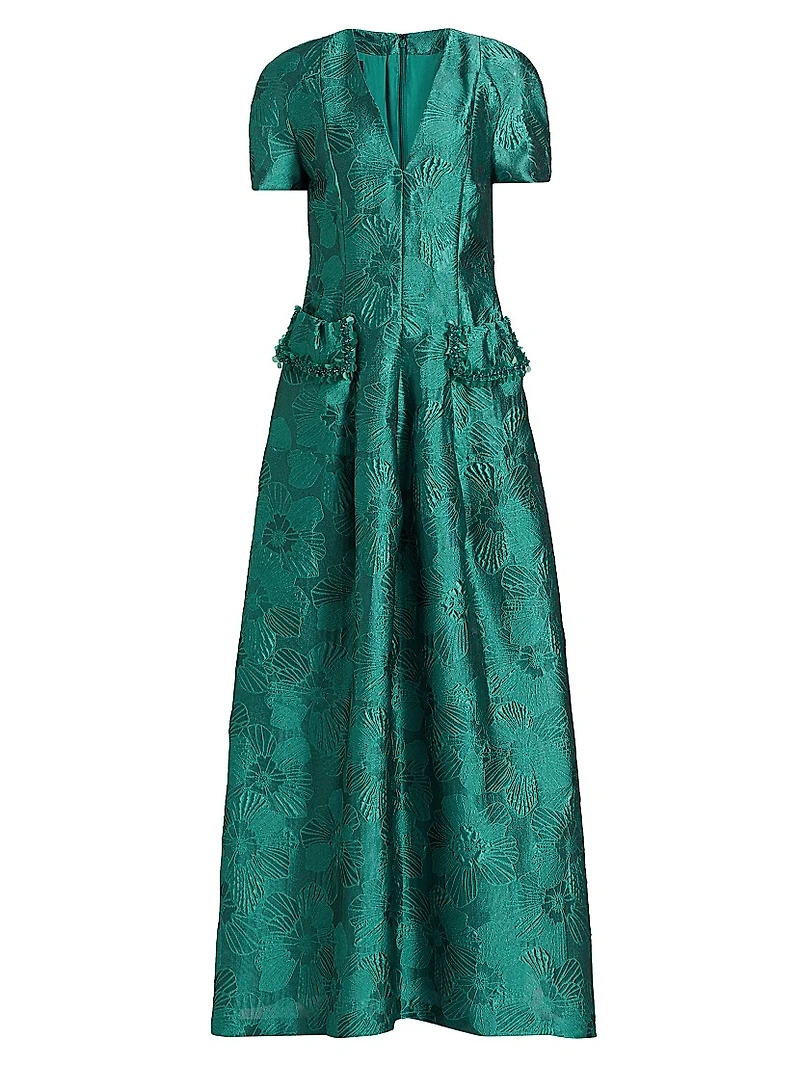 Floral Jacquard A-Line Gown