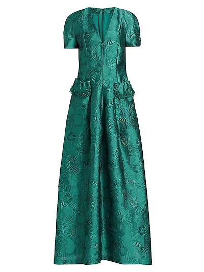 Floral Jacquard A-Line Gown