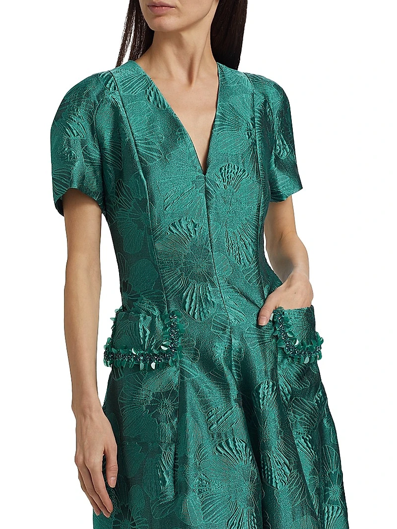 Floral Jacquard A-Line Gown
