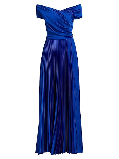 Off-the-Shoulder Pleated Gown