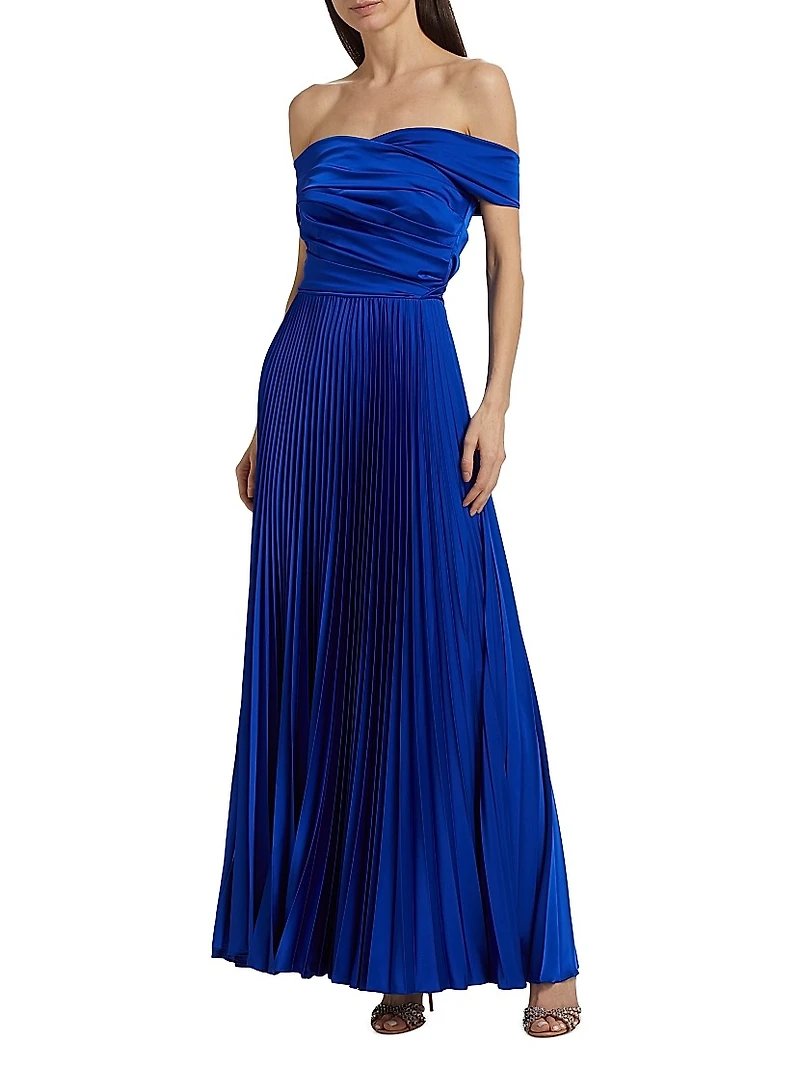 Off-the-Shoulder Pleated Gown