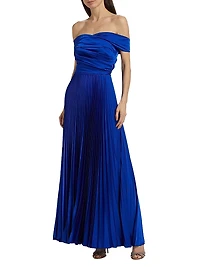 Off-the-Shoulder Pleated Gown