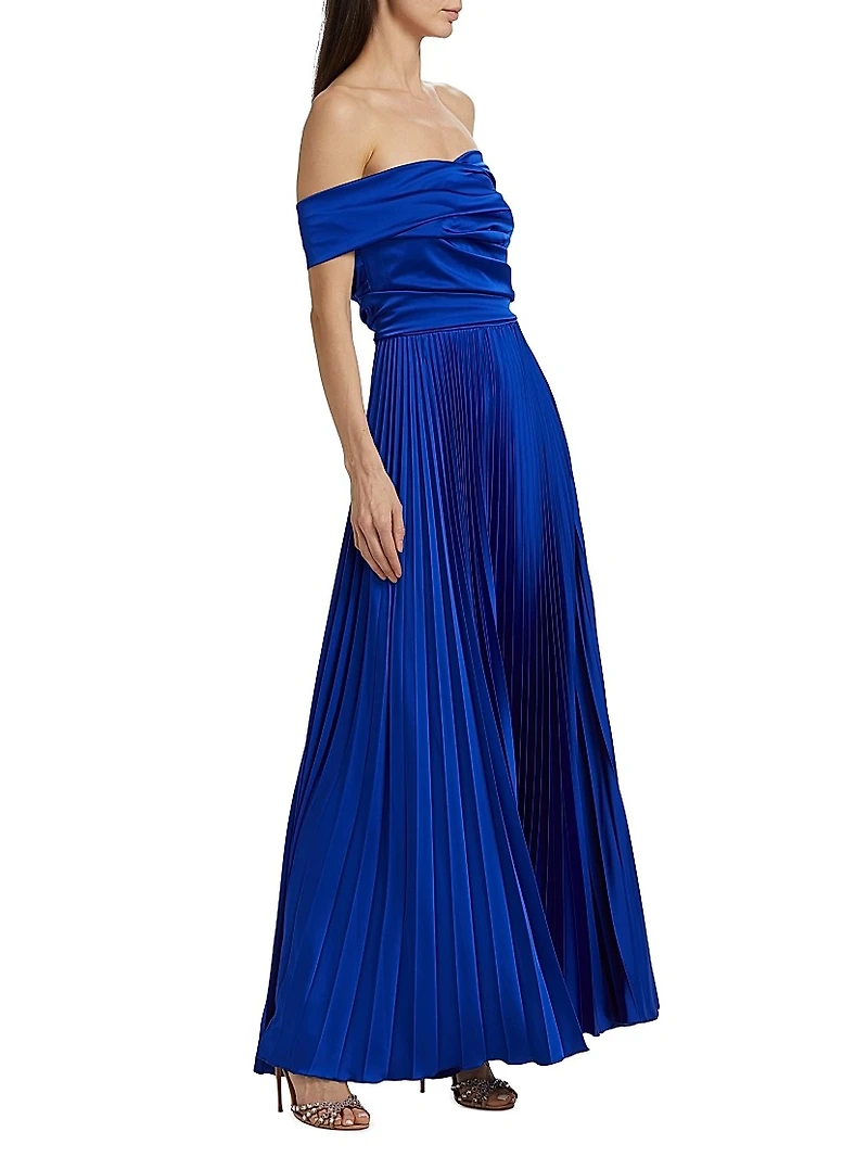 Off-the-Shoulder Pleated Gown