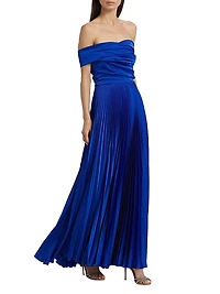 Off-the-Shoulder Pleated Gown