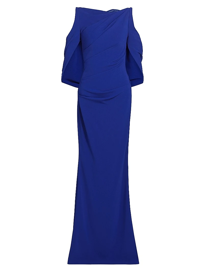 Floral Lace & Cady Cold-Shoulder Gown