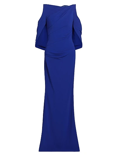 Floral Lace & Cady Cold-Shoulder Gown