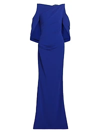 Floral Lace & Cady Cold-Shoulder Gown