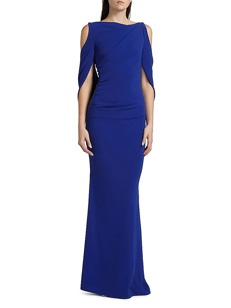 Floral Lace & Cady Cold-Shoulder Gown