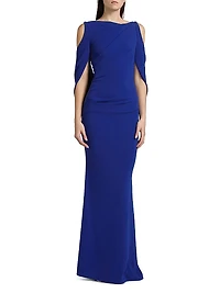 Floral Lace & Cady Cold-Shoulder Gown