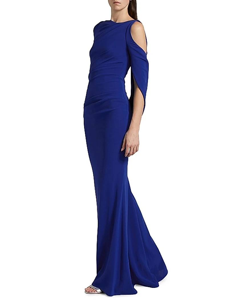Floral Lace & Cady Cold-Shoulder Gown