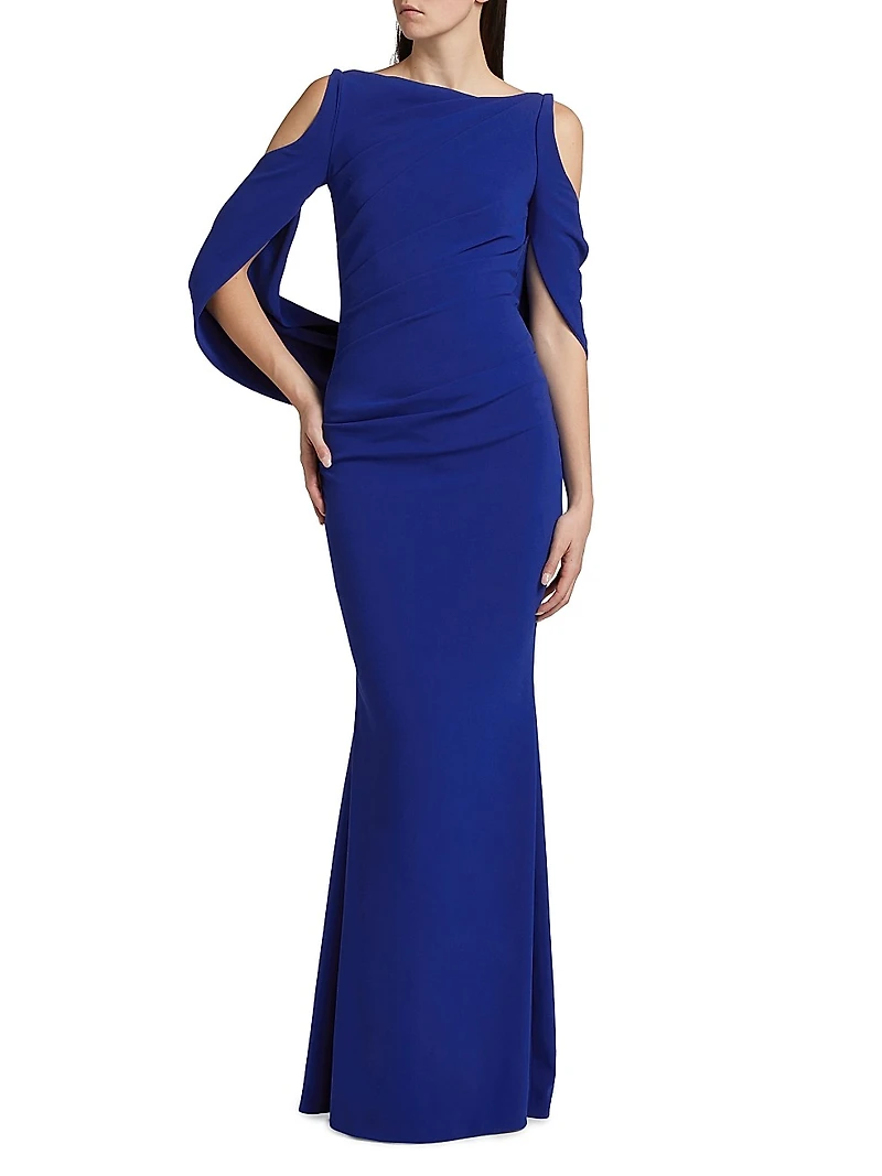 Floral Lace & Cady Cold-Shoulder Gown