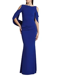 Floral Lace & Cady Cold-Shoulder Gown