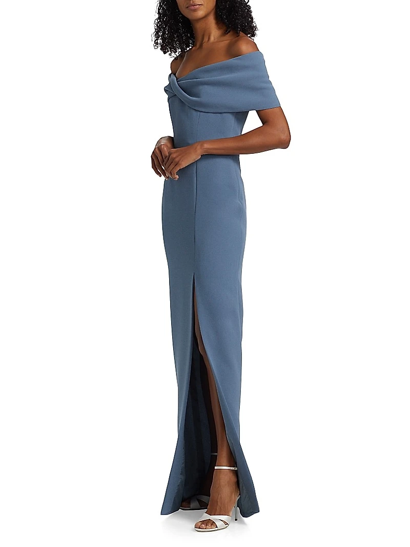 Crêpe Twist Off-the-Shoulder Gown