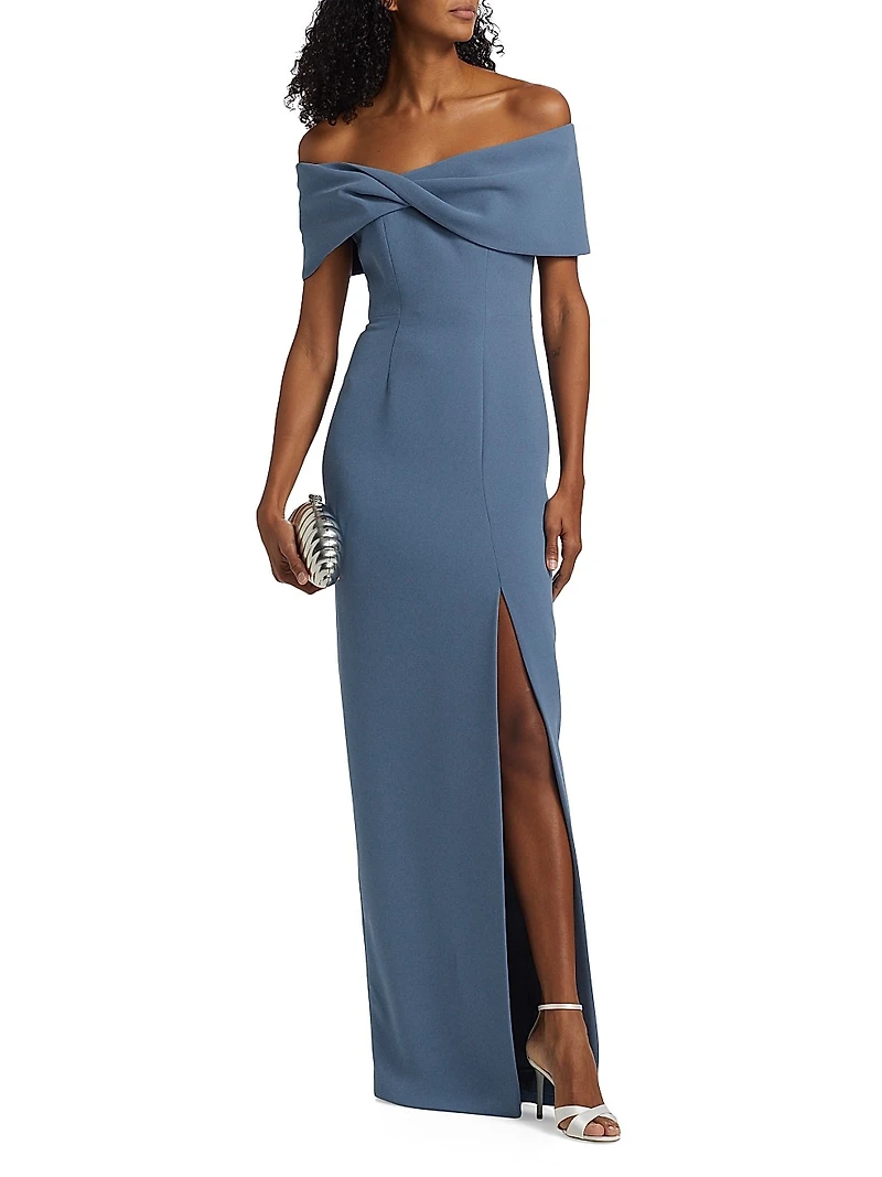 Crêpe Twist Off-the-Shoulder Gown