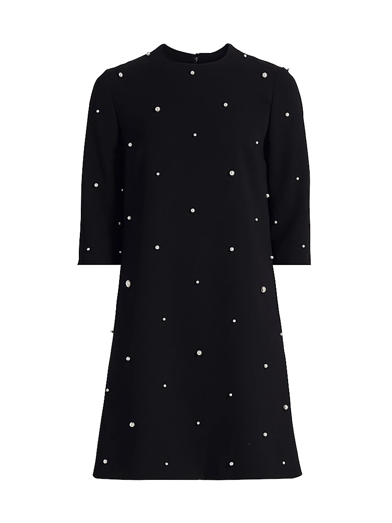 Faux Pearl Embellished Crêpe Minidress