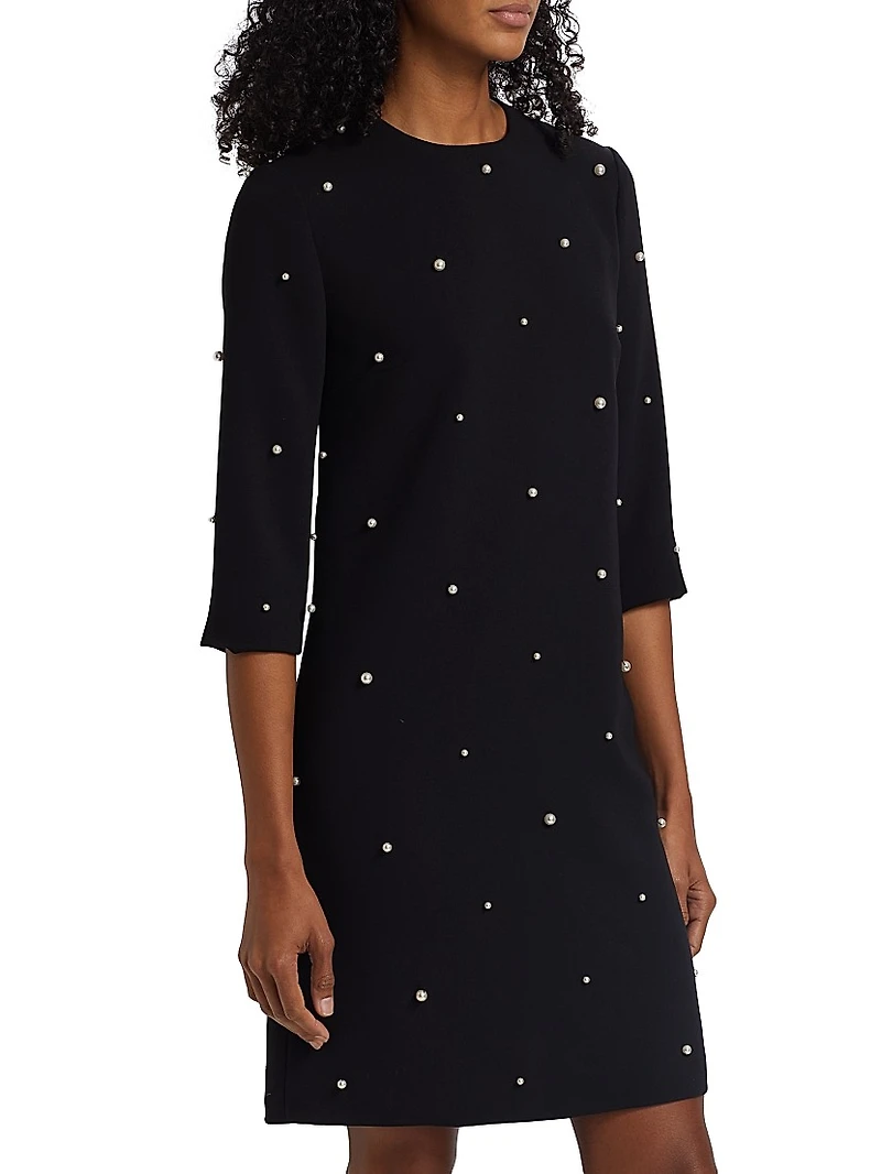 Faux Pearl Embellished Crêpe Minidress