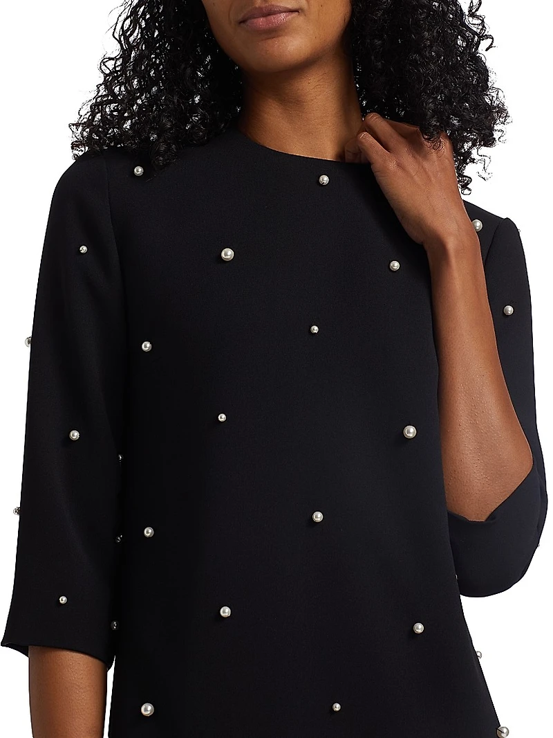 Faux Pearl Embellished Crêpe Minidress