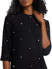 Faux Pearl Embellished Crêpe Minidress