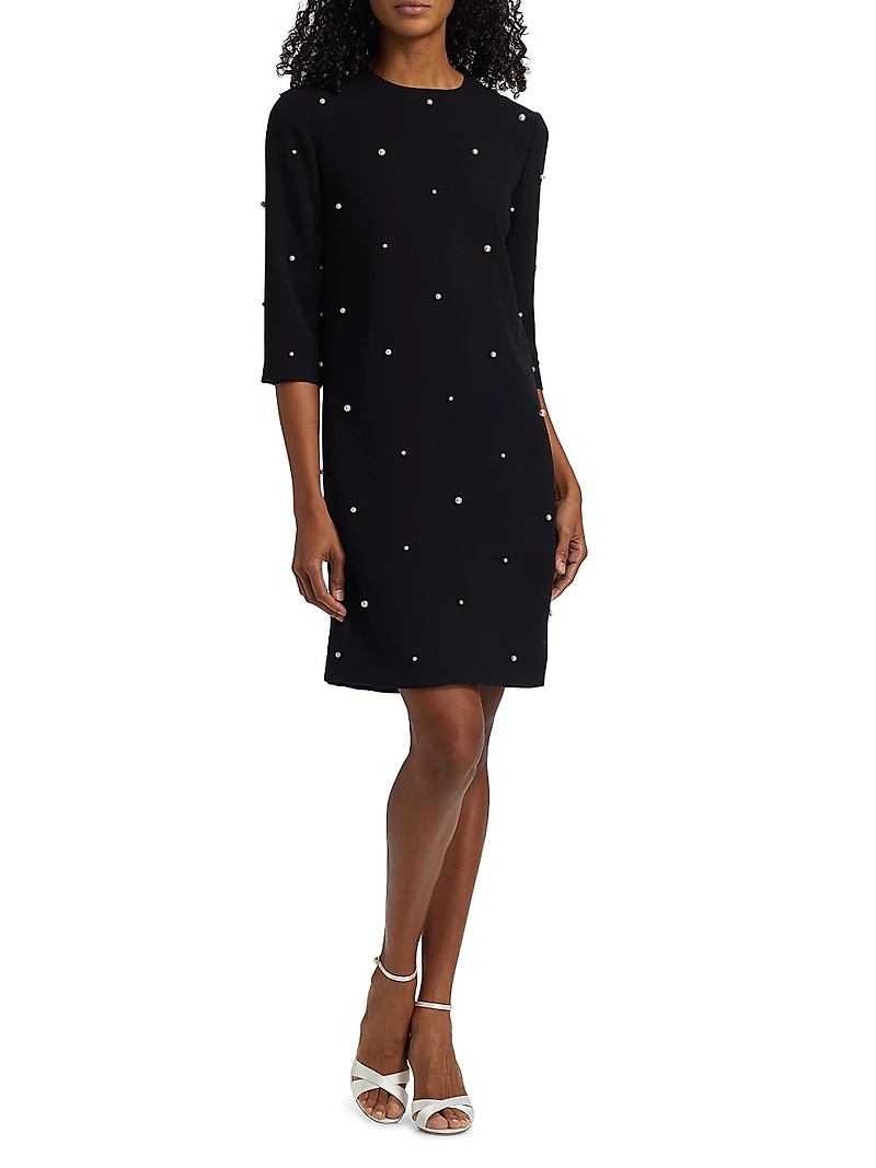 Faux Pearl Embellished Crêpe Minidress
