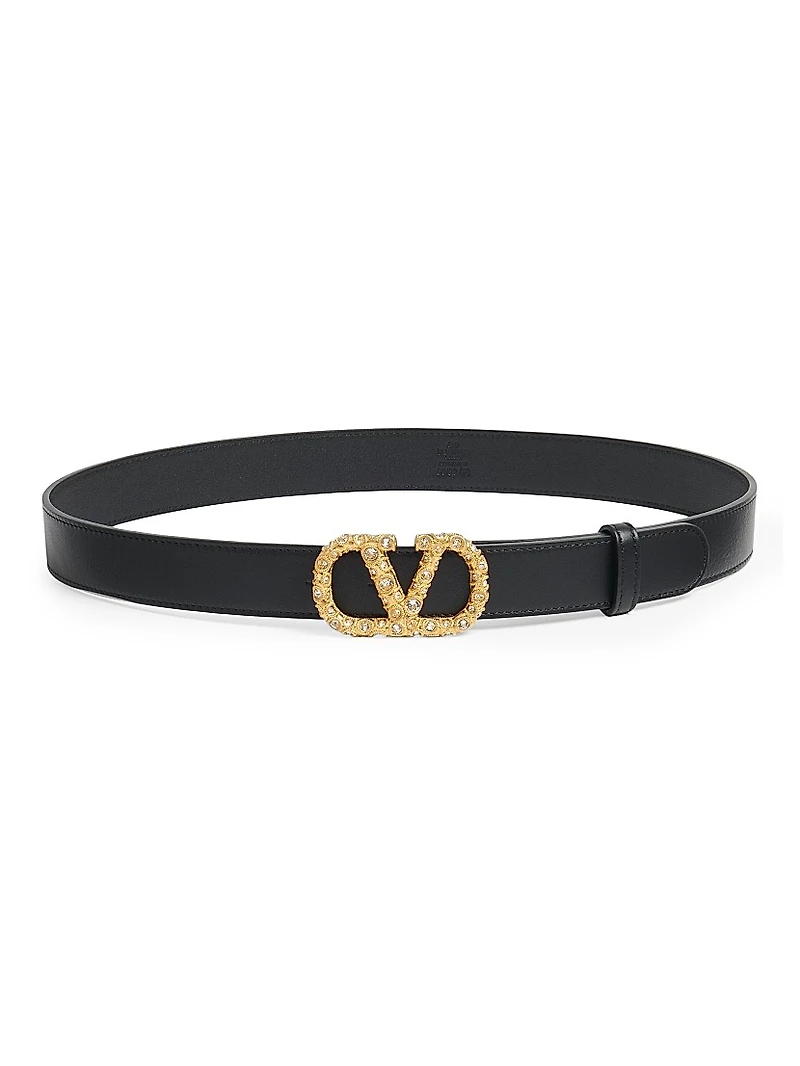 VLogo Signature Belt Shiny Calfskin with Crystals 30MM
