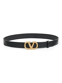 VLogo Signature Belt Shiny Calfskin with Crystals 30MM