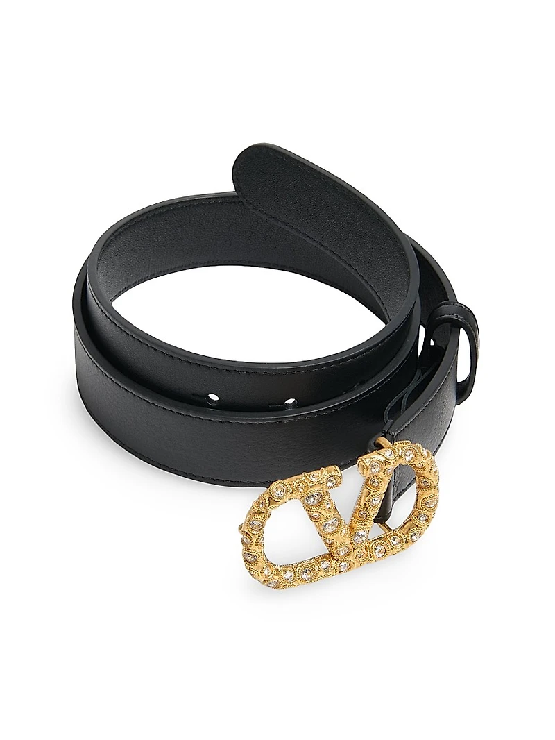 VLogo Signature Belt Shiny Calfskin with Crystals 30MM