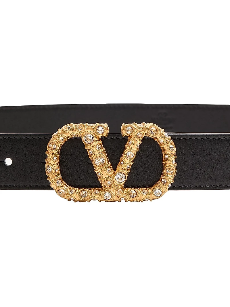 VLogo Signature Belt Shiny Calfskin with Crystals 30MM