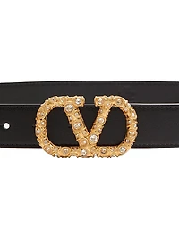 VLogo Signature Belt Shiny Calfskin with Crystals 30MM