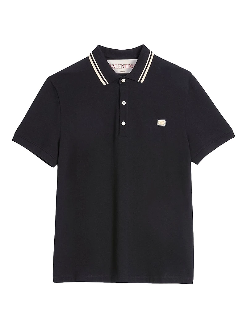 Cotton Piqué Polo Shirt with VLogo Patch