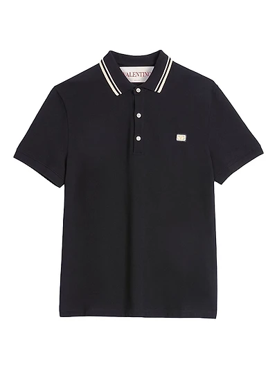 Cotton Piqué Polo Shirt with VLogo Patch