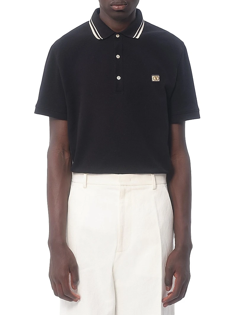 Cotton Piqué Polo Shirt with VLogo Patch