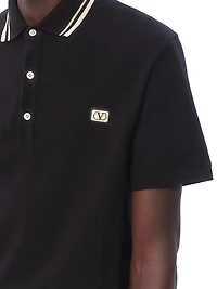 Cotton Piqué Polo Shirt with VLogo Patch