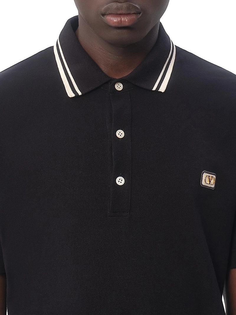 Cotton Piqué Polo Shirt with VLogo Patch