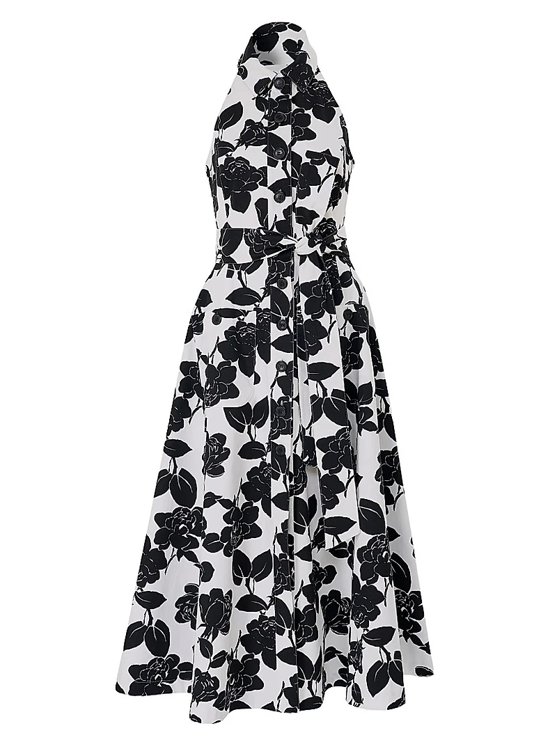 Halter Button-Front Midi-Dress