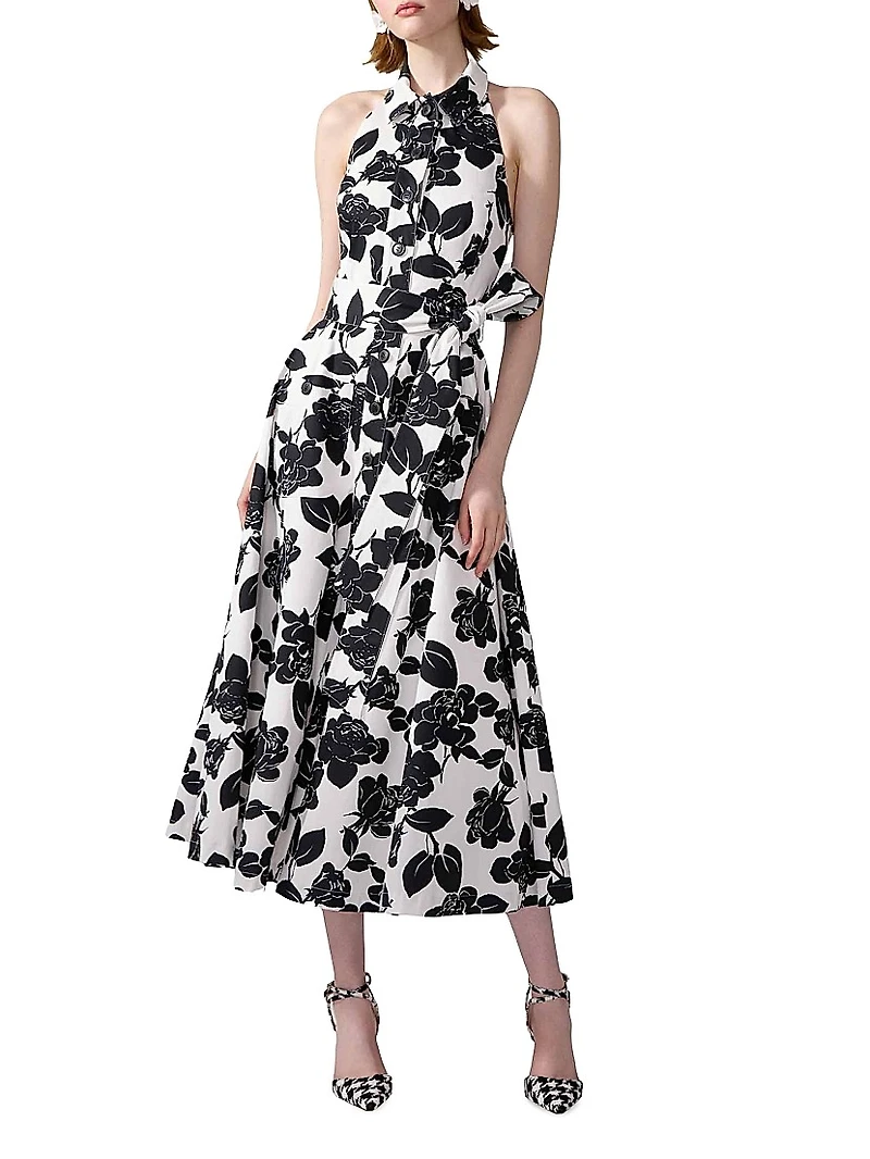 Halter Button-Front Midi-Dress