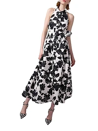 Halter Button-Front Midi-Dress
