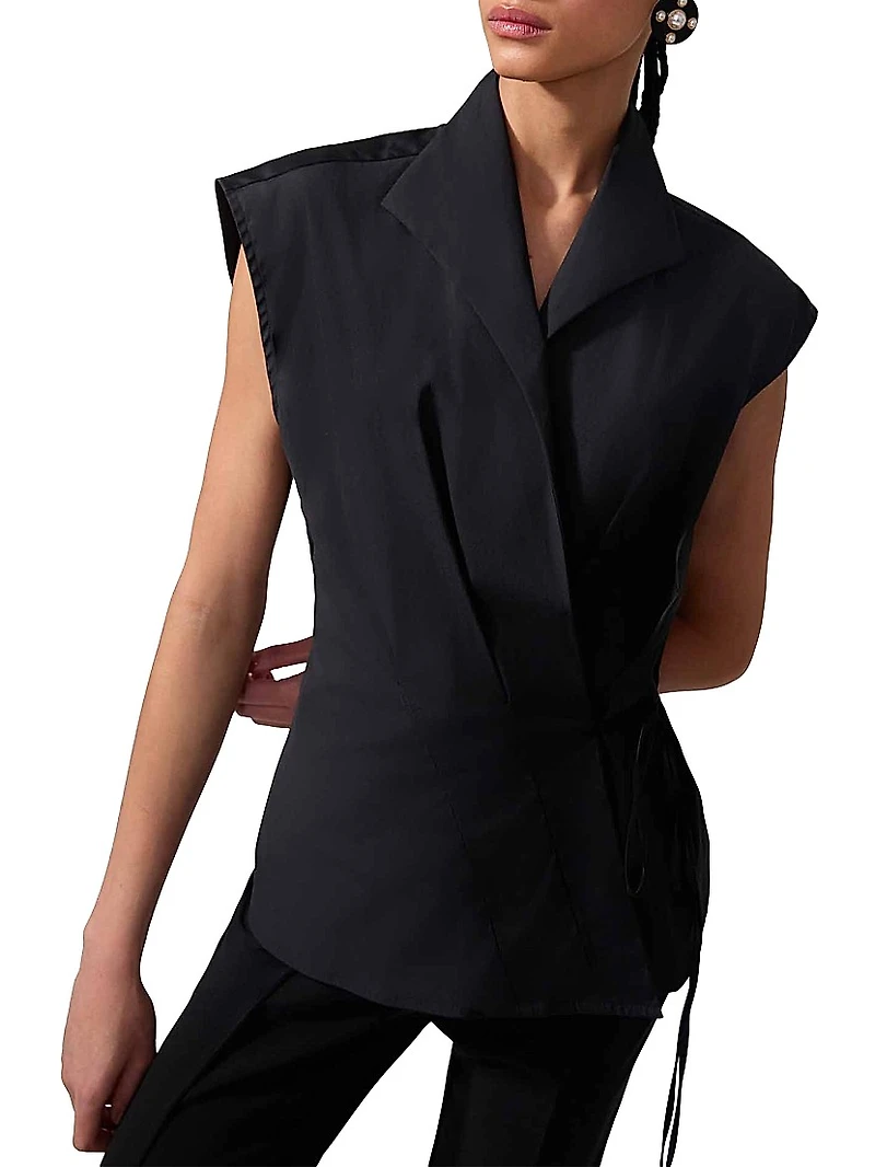 Sleeveless Stretch Cotton Wrap Top